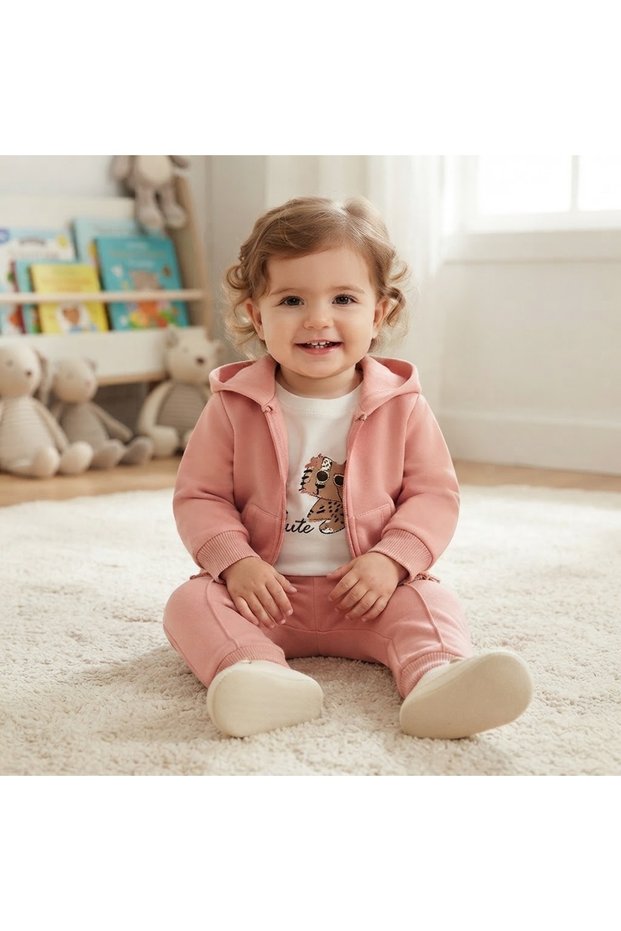 100% Cotton Kangaroo Pocket 3-Piece Winter Set 9 Months, 12 Months, 18 Months, 2 Years Girls' Baby Girl Set