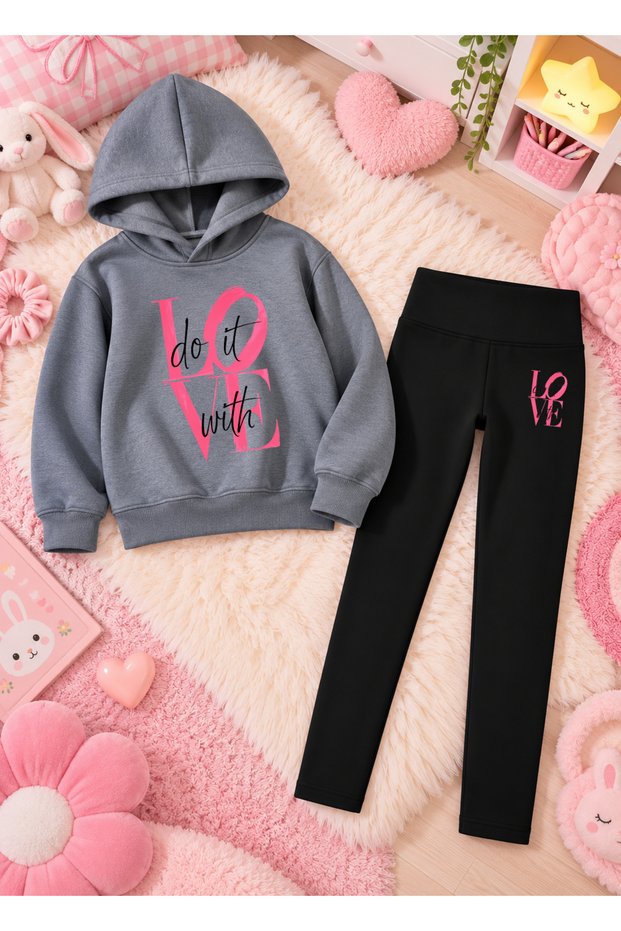 Girl's Hooded Sweatshirt and Skinny Leggings Set, 2-Piece Printed Top and Bottom Set