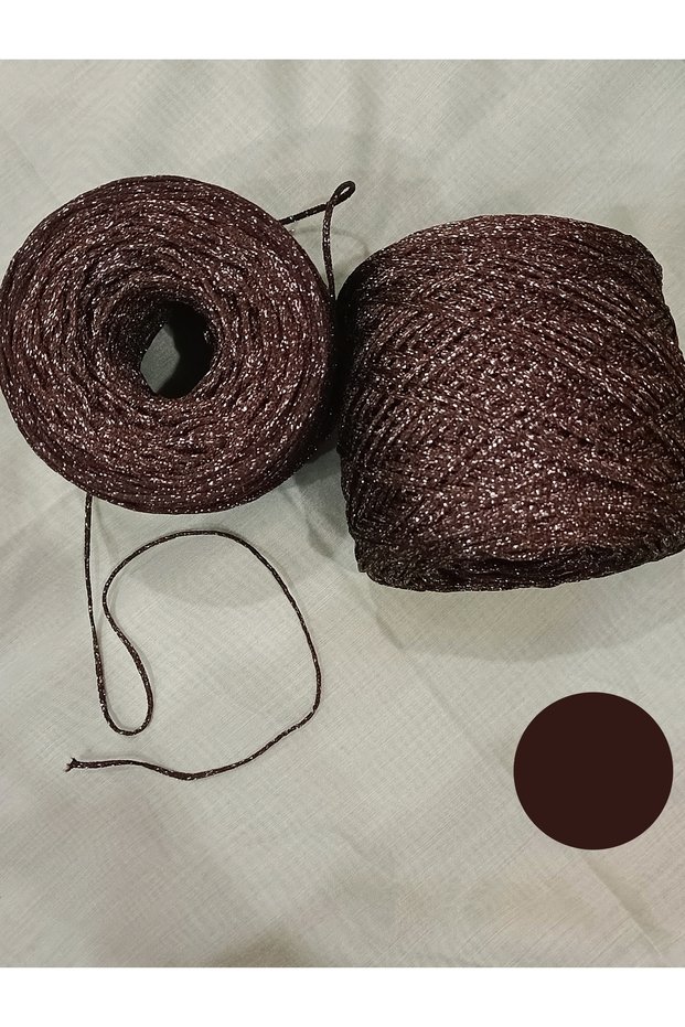 1St Quality Polyester Macrame Cord 3mm 300Gr-1 Piece-200-220Mt Brown/Silver Glitter