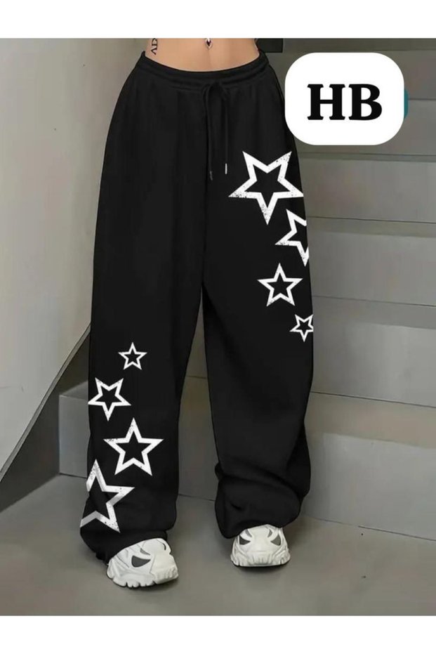 Oversize Urban Style 3 Thread Raster Printed Wide Leg Bottoms