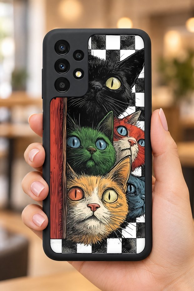 Samsung Galaxy A13 / A23 Compatible Cats Patterned Shockproof Case with Camera Protection
