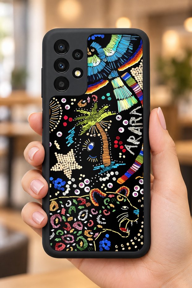 Samsung Galaxy A13 / A23 Compatible Embroidered Pattern Shockproof Case with Camera Protection