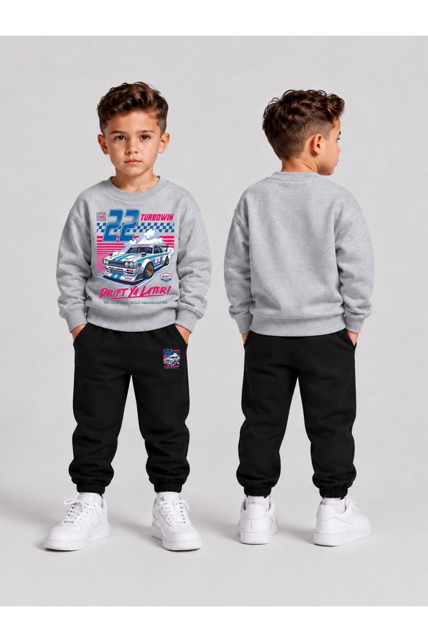 Tracksuit Set Crew Neck Sweatshirt Boys' 2-Piece Printed Top and Bottom Set