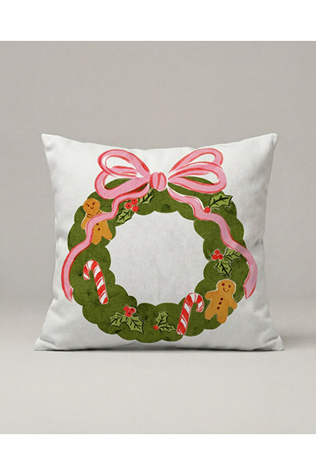 Christmas Wreath with Bow Pillow Cover 373 – Christmas Wreath Design 45X45 cm