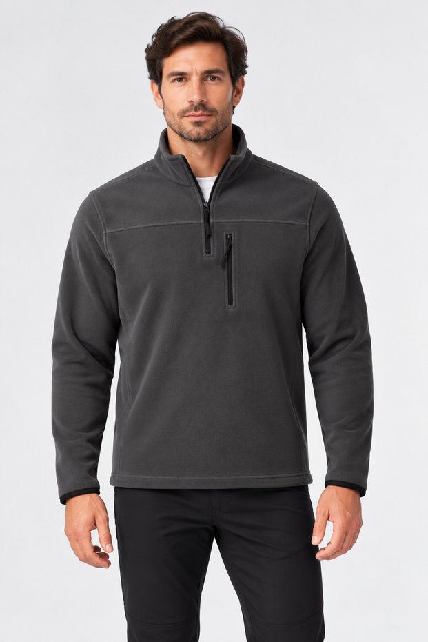 Unisex Polar Sweatshirt with Half Zipper, High Collar, Zippered Winter Fleece