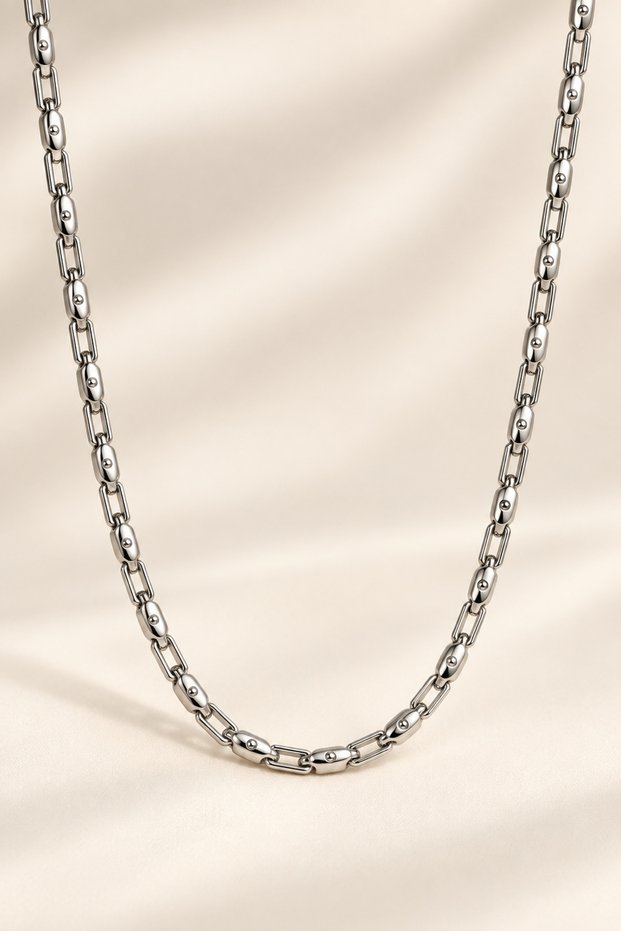 Stainless Steel Necklace - Rectangular Link Chain Necklace - Steel Necklace - Link Chain Necklace - Link Chain Steel Necklace