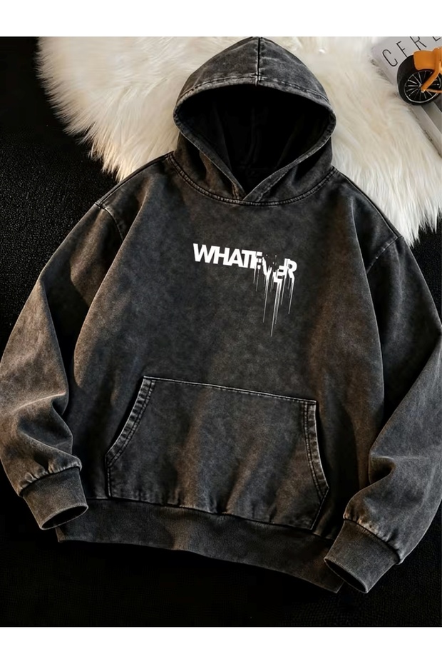 Street Style Oversize 3 Thread Raster Printed Hooded Sweatshirt