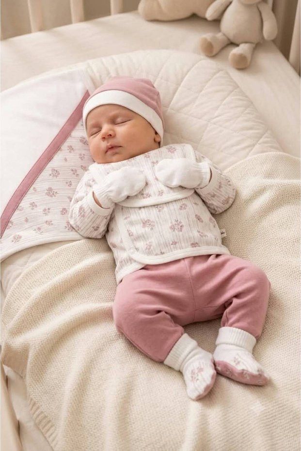 Baby Girl Floral Patterned 7-Piece Bodysuit Set