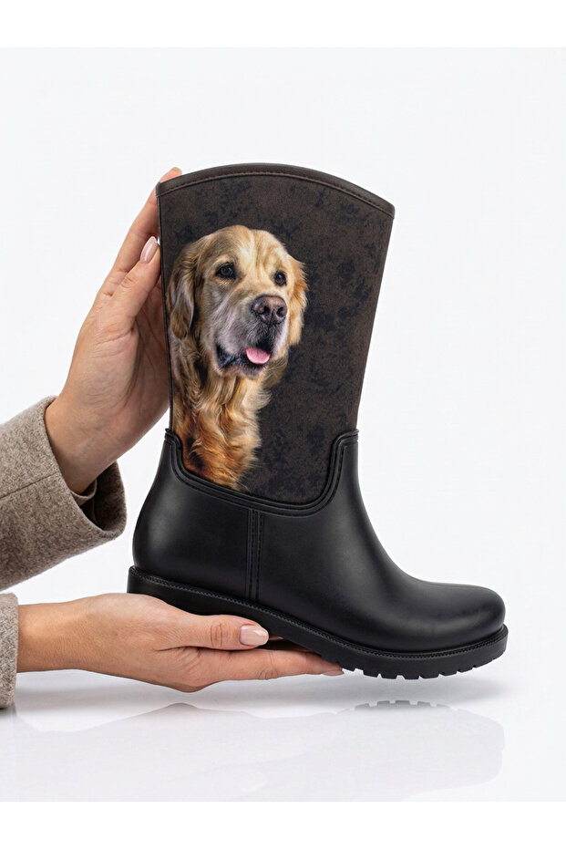 Dog Print Waterproof Short Women's Rain Boots