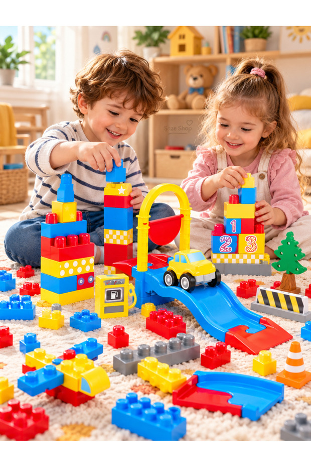 Şaze Shop Toy Road and Block Set 50 Pieces Educational Building Toy 18 Months+