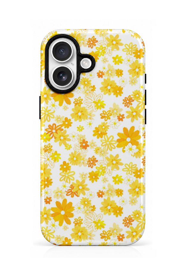 iPhone 16 Compatible - Yellow Daisies, Double Layer Cover, Glossy Surface Protective Case