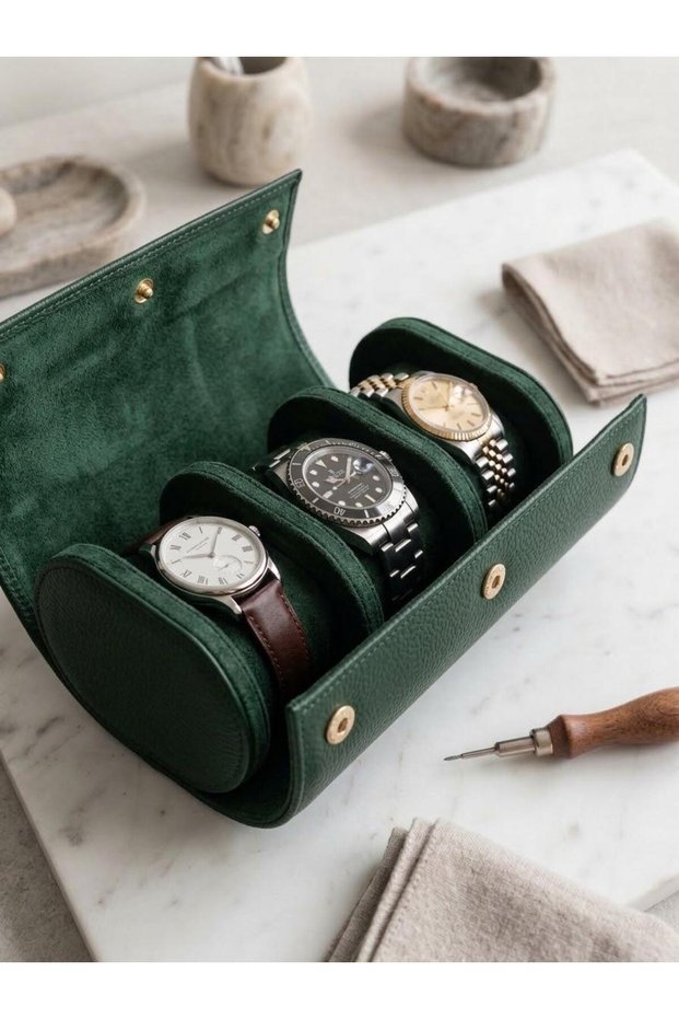 Leather Three-Digit Luxury Watch Roll and Travel Watch Box Size(19X11X8) cm