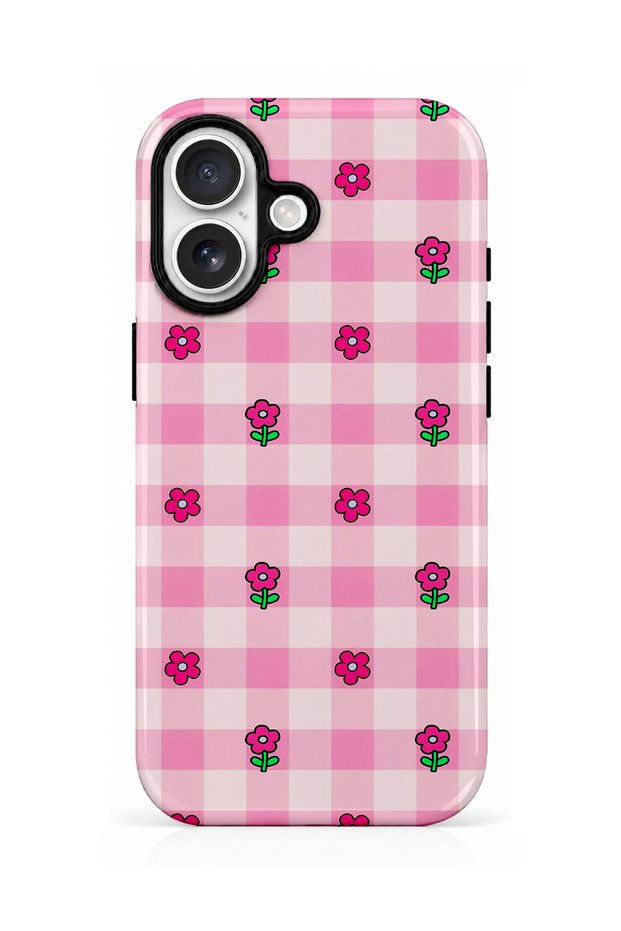 iPhone 17 Compatible - Pink Gingham, Double Layer Cover, Glossy Surface Protective Case