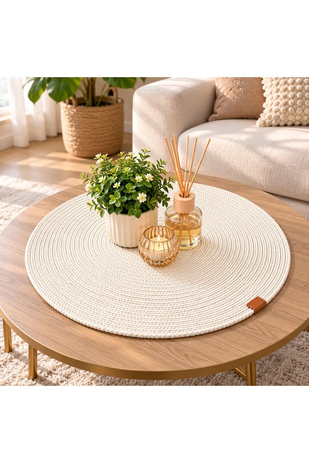 52X52 cm Round Decorative Mat – Cord Rope Table Cover Washing Machine Top Multi-Purpose Mat