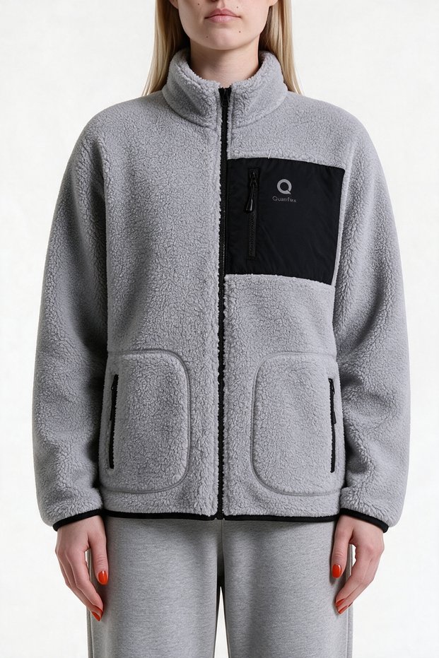Women's Welsoft Plush Fleece Jacket with Full Zipper and 3 Pockets with Front Piece Detail