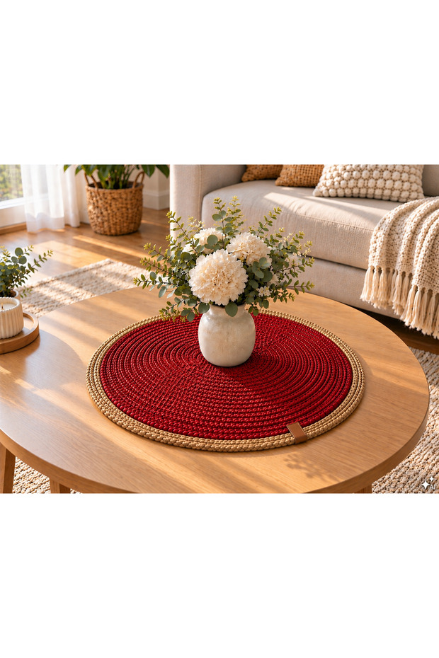42X42 cm Round Runner Cord Rope Handmade Decorative Cover for Coffee Table