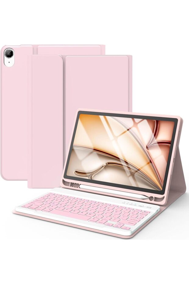 Case for iPad Air 11"(/M4/M3) 2024-2026, Keyboard Cover with Pen Holder, Wireless Bluetooth Pink