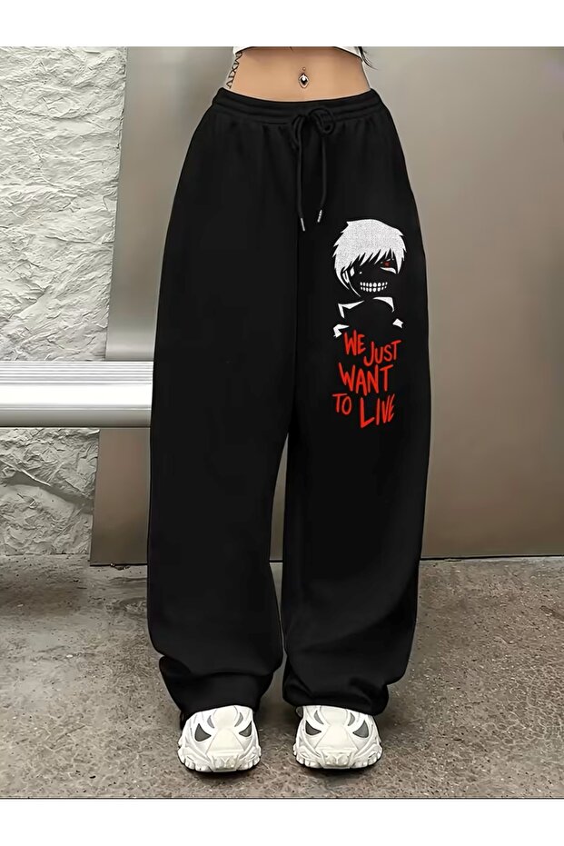 Unisex Graphic Printed 3 Thread Ribbed Wide Leg Sweatpants