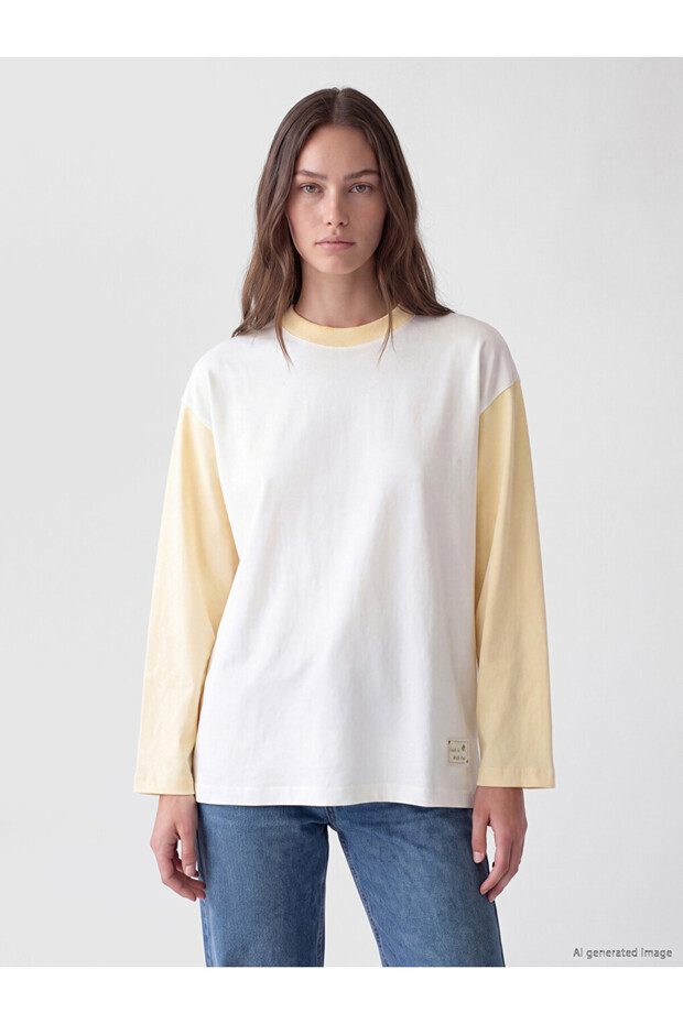 Vizyon New Season White Color Block Oversize Women's Sweatshirt Tunic