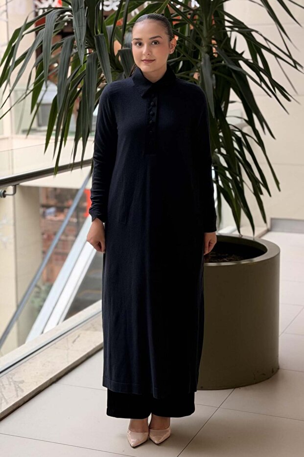 Missdalida Shirt Collar Half Buttoned Knitwear Dress