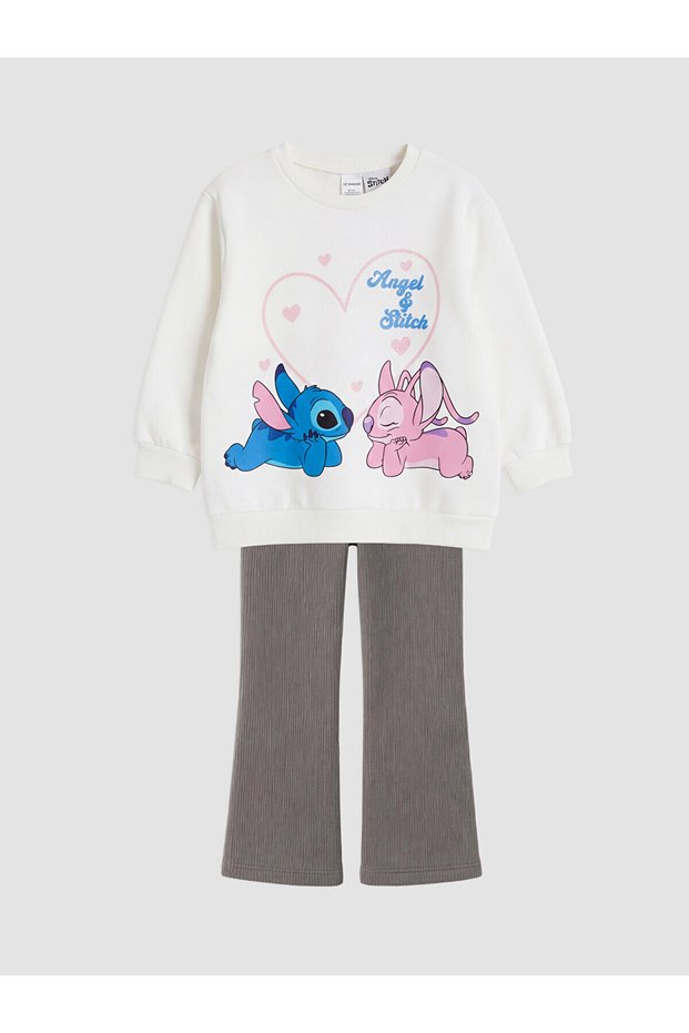 Özmarka New Season Gray and Angel Printed Girls' Set