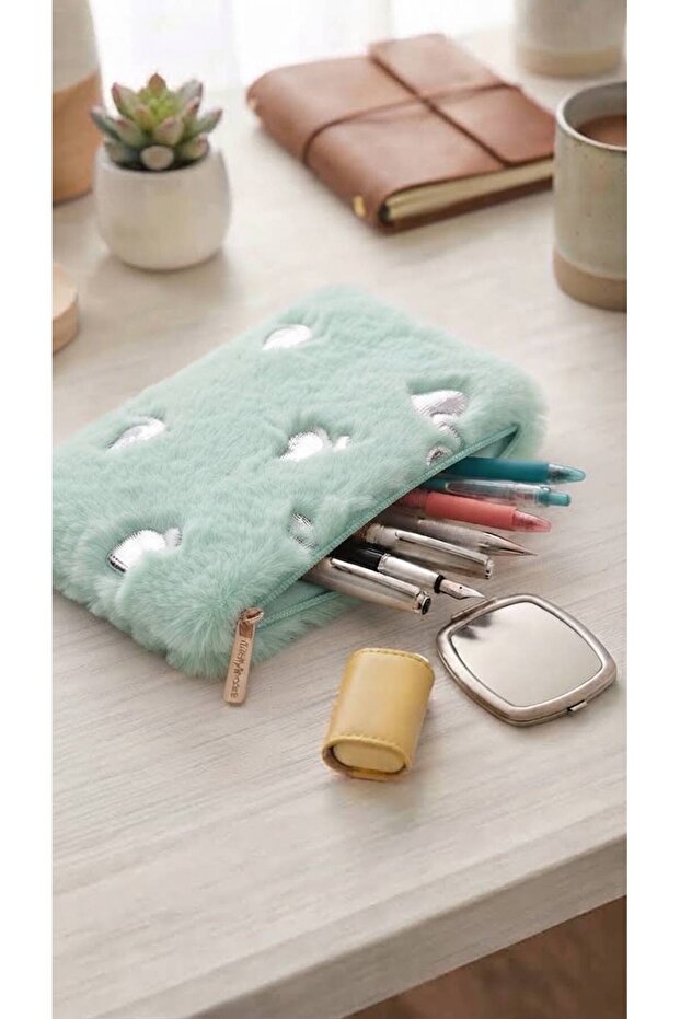 Plush Furry Pen Holder and Makeup Bag Multi-Purpose Organizer Bag with Zipper