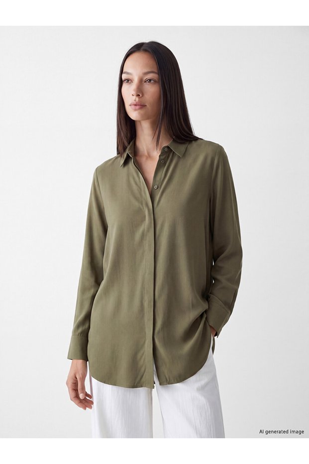 Vizyon New Season Khaki Gabardine Women's Shirt Tunic