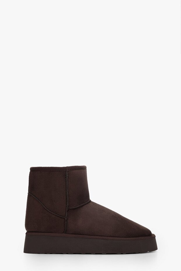 Women's Black Short Suede Boots with Fur Inside, Black Textile