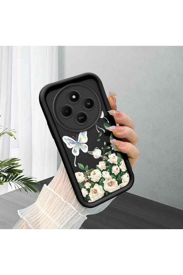 Redmi A4 Compatible Rose and Butterfly Pattern Phone Case, Silicone Shockproof