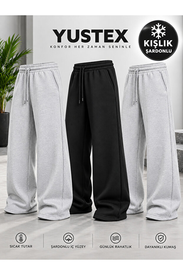3-Piece Winter Set with Inner Lining (Grey+Black+Grey) 3-Piece Tracksuits to Come - Loose Fit Oversize Style with Side Pockets