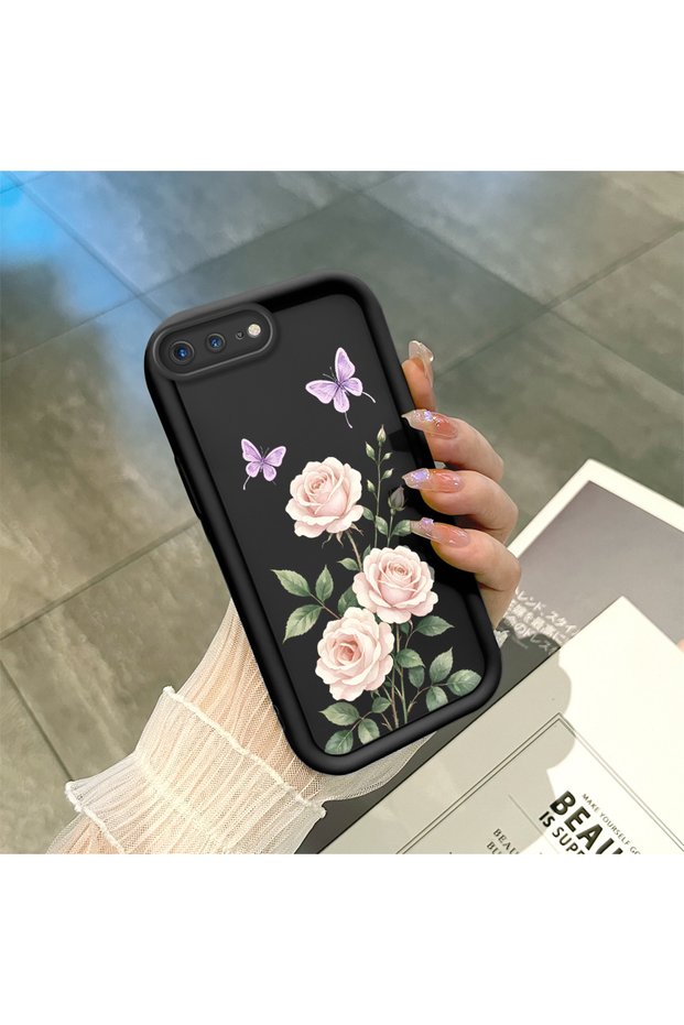 iPhone 7 Plus/8 Plus Compatible Rose and Butterfly Pattern Phone Case, Silicone Shockproof