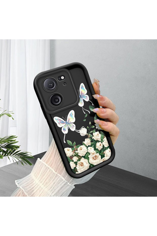 Mi 13t Pro/Mi 13t Compatible Rose and Butterfly Pattern Phone Case, Silicone Shockproof