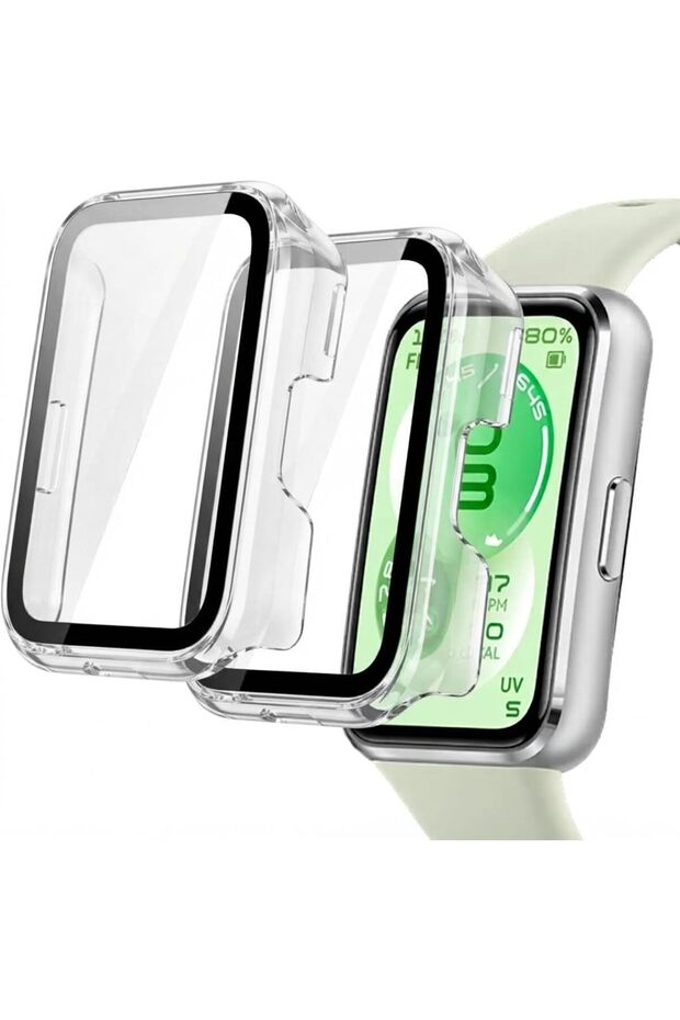 (Pack of 2) Full Coverage Case with Screen Protector Compatible with Huawei Band 11, PC & Tempered Glass Protective Case Cover, Scratch Resistant Smart Watch Accessories -Transparent