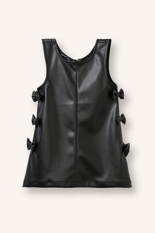 Sleeveless Faux Leather Dress with Side Bows for Baby Girl I1157A526Wn