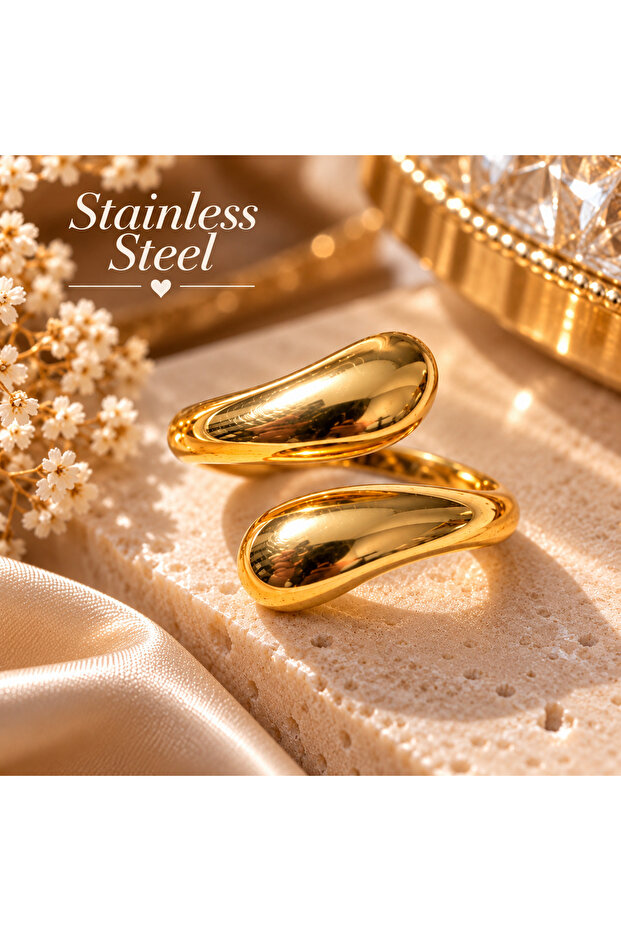 Gold Color Stylish Spiral Model Adjustable Anti-Allergic Steel Ring