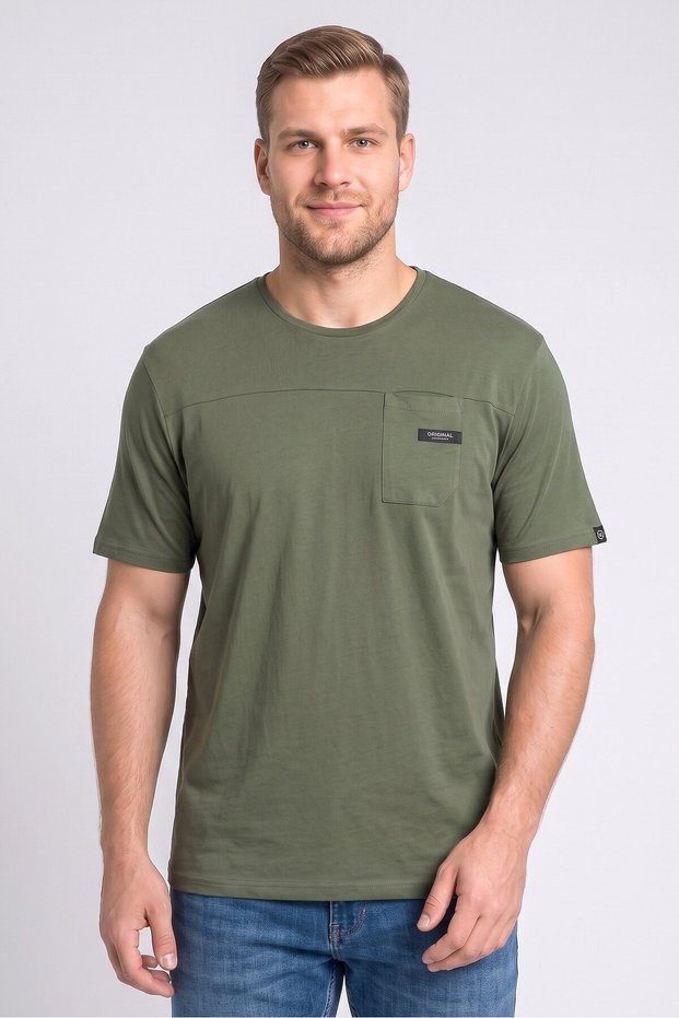 Men Crew Neck Short Sleeve Brand Logo T-Shirt, Olive