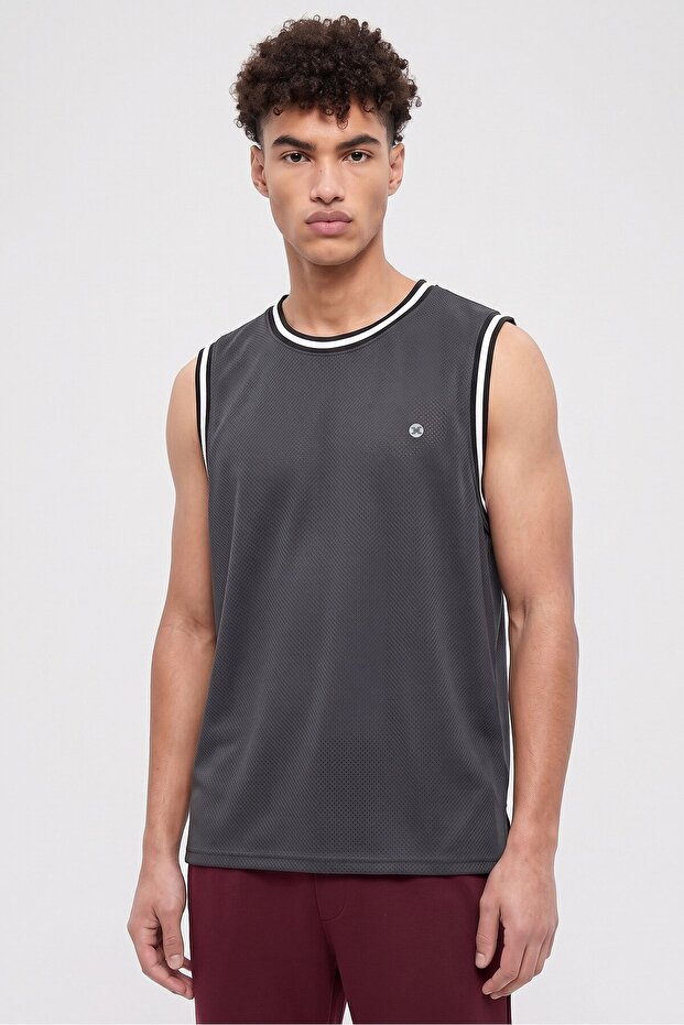 Men Sportswear Fit Sleeveless Basketball Jersey, Charcoal Jersey