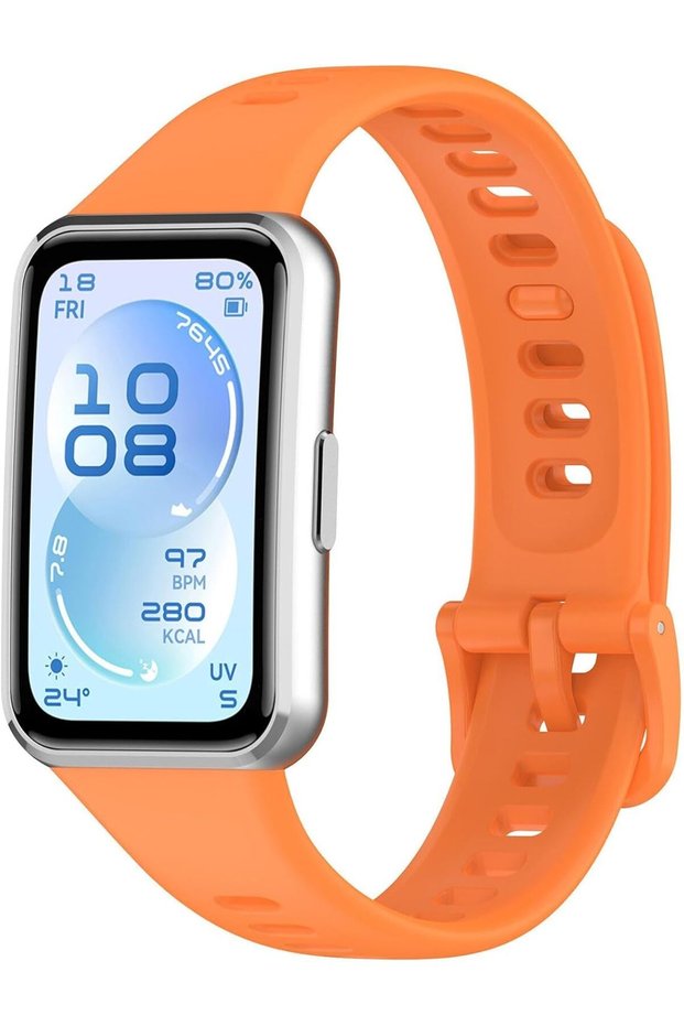 Soft Silicone Sport Watch Strap Compatible with HUAWEI Band 11/Band 11 Pro, Adjustable Replacement Wristband, Lightweight Breathable Fitness Tracker Band for Men & Women - Orange