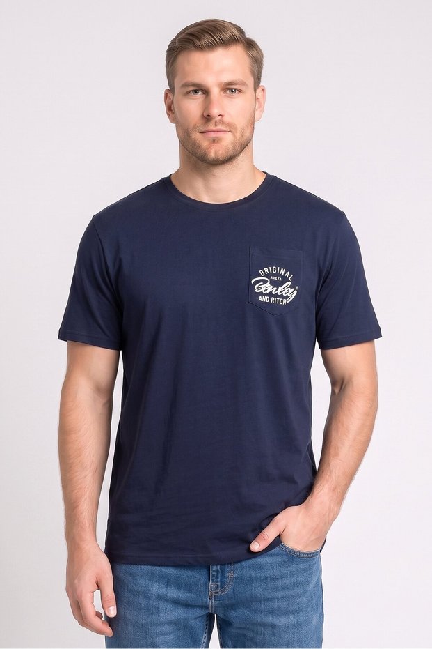 Men Crew Neck Short Sleeve Graphic Print T-Shirt, Navy