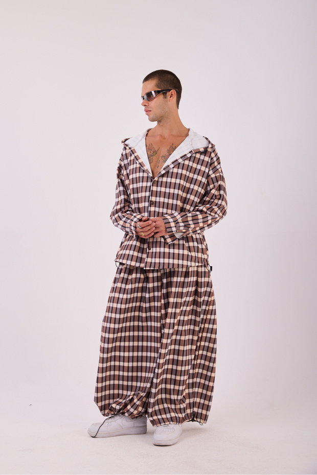 Men's Brown Plaid Loose Suit
