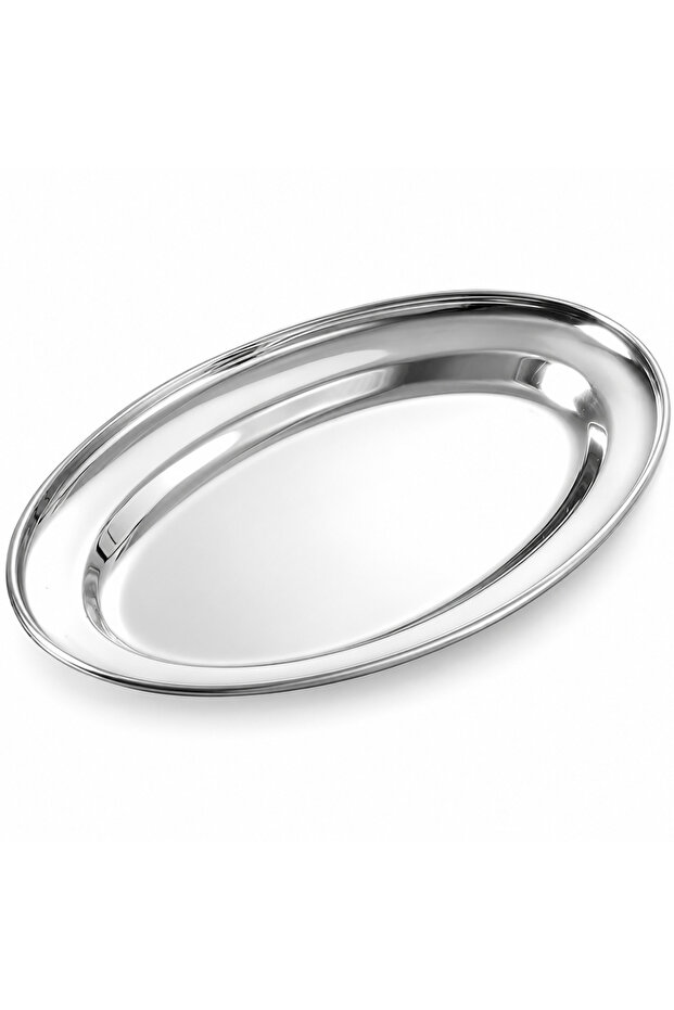 Stainless Steel Deep Oval Serving Tray 45cm, Large Stackable Food Serving Platter, Dishwasher Safe, Silver, 1 Piece