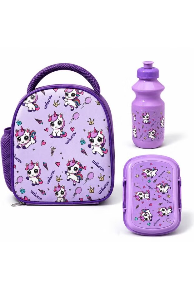 Kids Insulated Lunch Bag Set with Lunch Box & Water Bottle, Cartoon Dinosaur Portable Thermal Cooler Bag for School Picnic