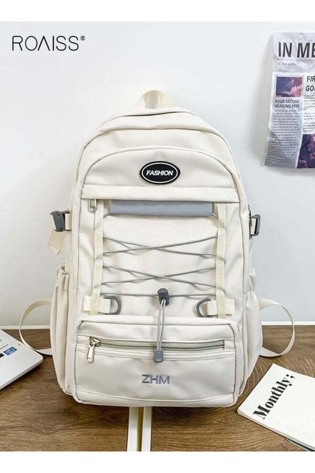 Unisex Stylish Backpack with Adorable Pendant, Large Capacity Schoolbag with Adjustable Straps and R