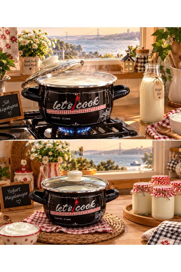 Lets Cook Enamel Small Size Pot 2 Liters 18 cm Diameter Milk Increasing Food Soup Pot