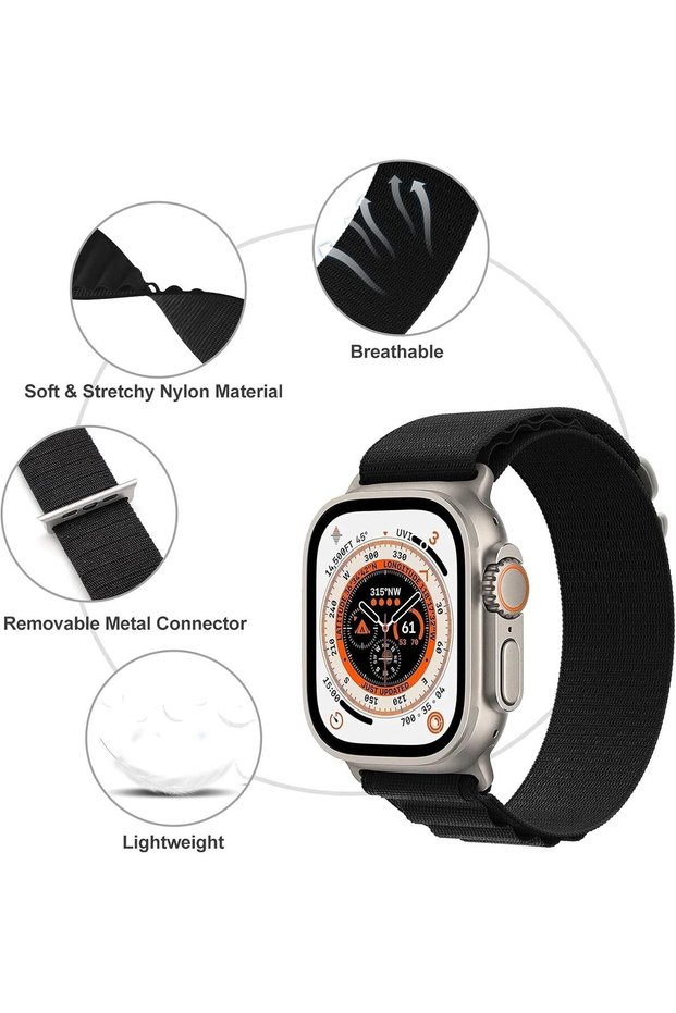 Rugged Nylon Trail Loop Band Compatible with Apple Watch Ultra/Ultra 2 (49mm) and Apple Watch Series/SE (45mm, 44mm, 42mm) – Lightweight Sport Strap with Titanium G-Hook