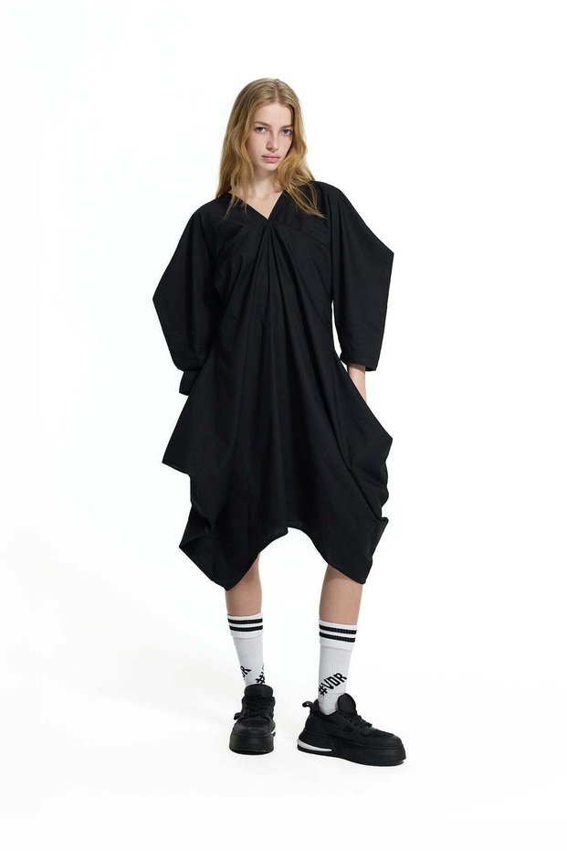 Black Asymmetrical Silhouette Dress 19228