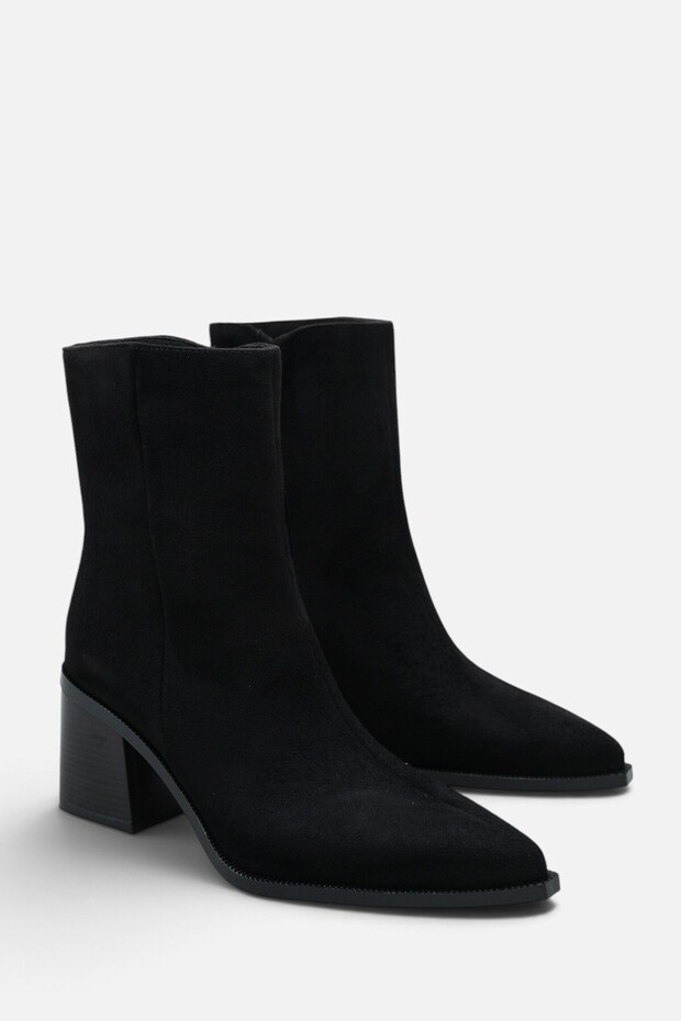 Sosa Women's Black Suede Pointed Toe Short Heeled Boots A016- K4002