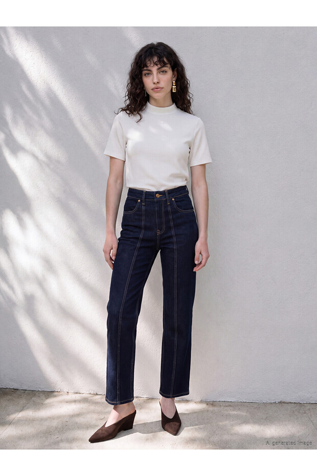 Two Mt Shop Quality Lcw Petite Indigo Denim Straight Slim & Slim High Waist Narrow Leg Women's Jean Pants