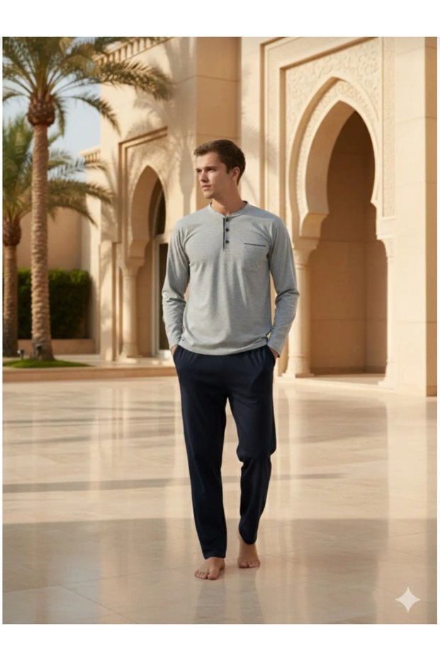 2-Piece Pajama Set with Patches, Men's Oversized Pajama Set, Cotton