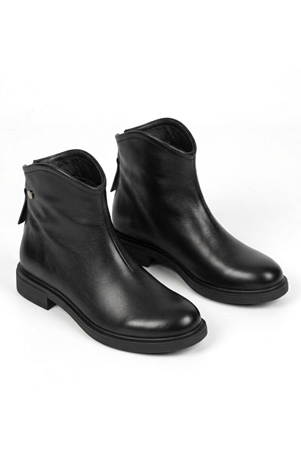 Zrne-B06 Premium Black Heeled Cowboy Style Boots with Back Zipper